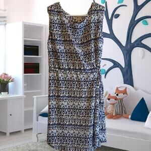 Skies are Blue NWOT XS sleeveless blue & white geo design faux wrap dress.
